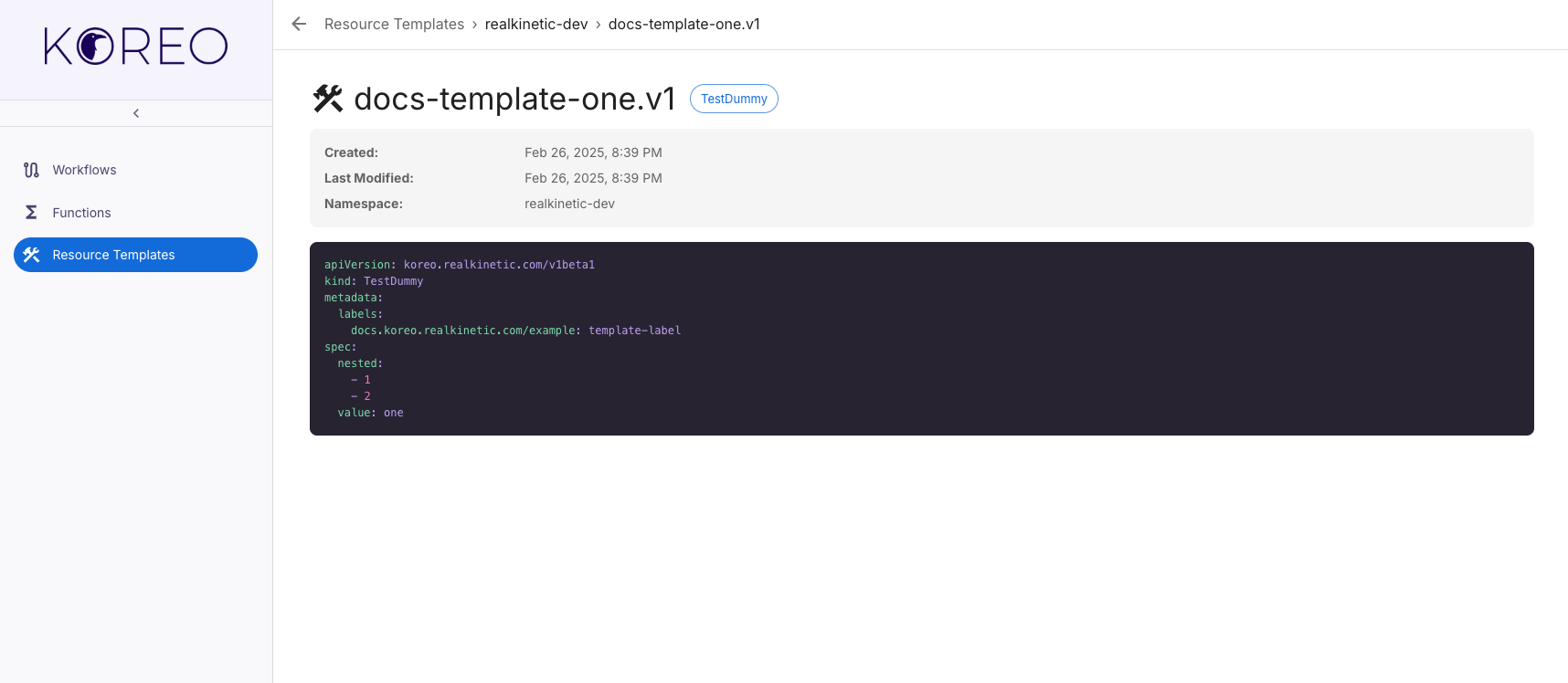 Koreo UI ResourceTemplate Example